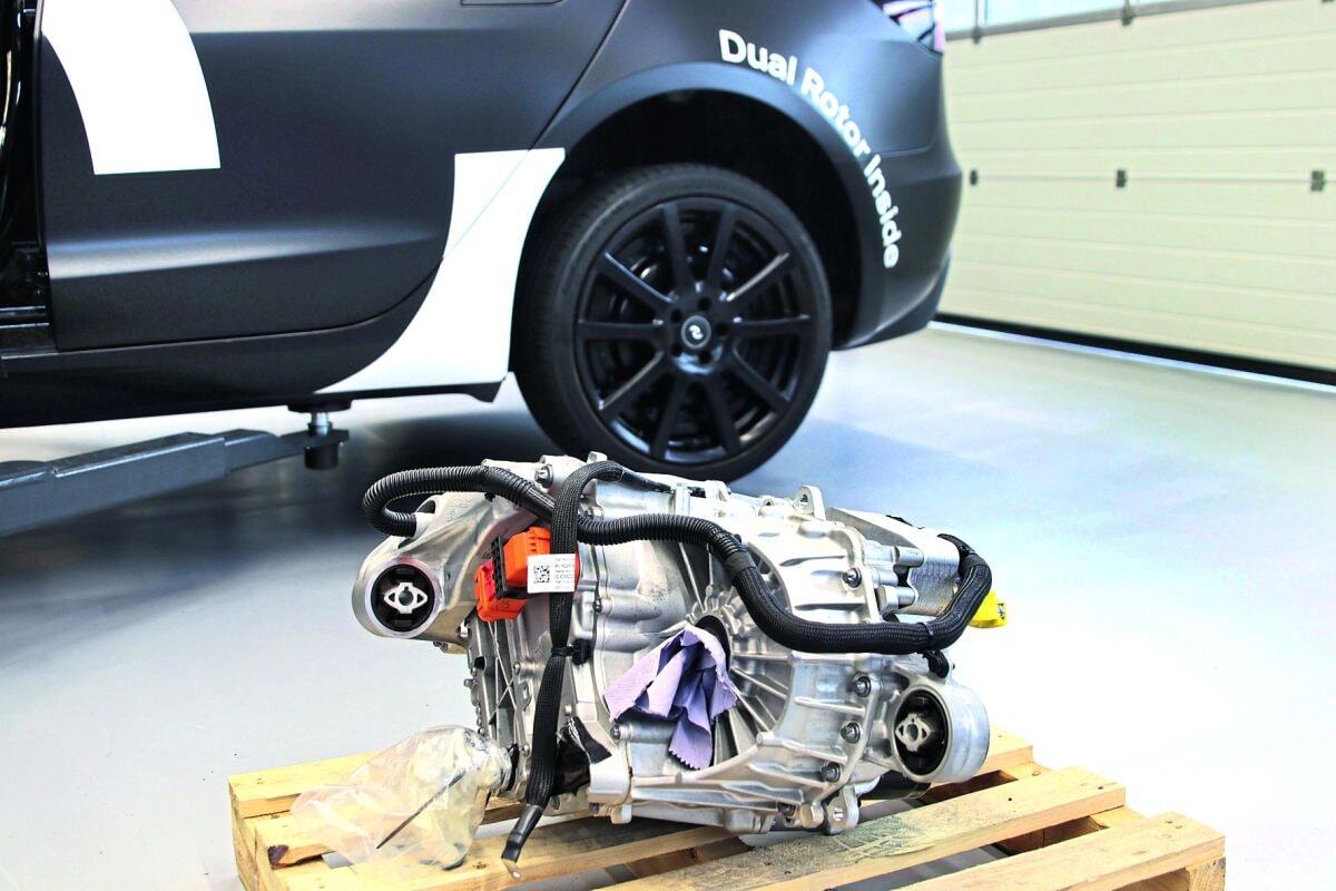 Hub motor of startup Deepdrive in a Tesla Model 3